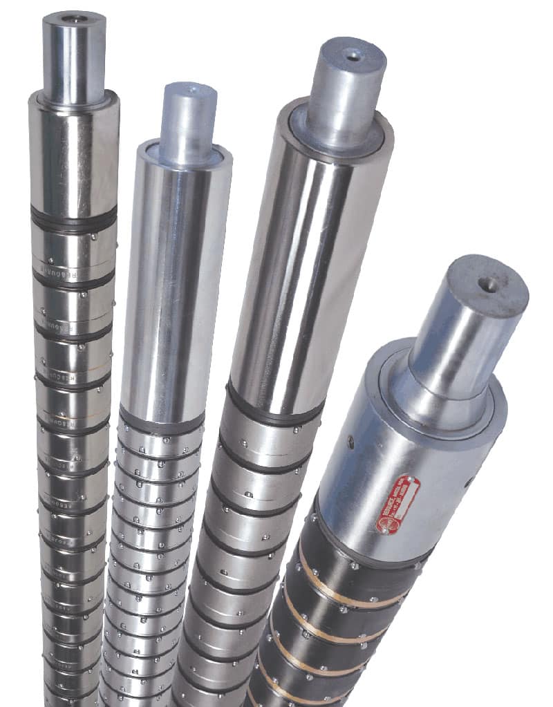 Aluminum and steel friction shafts for precision paper and plastic film machining in slitting machines.