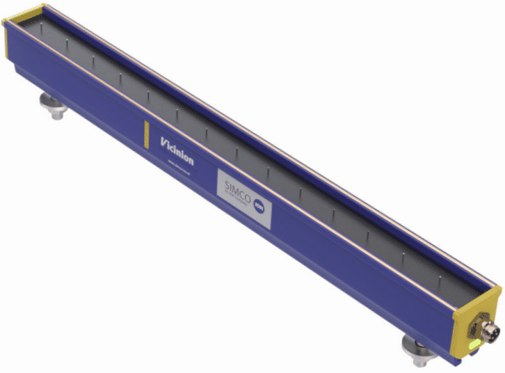 VicinION anti-static bars feature high-voltage power supply, emitters, status LED, powered by 24V DC M8.